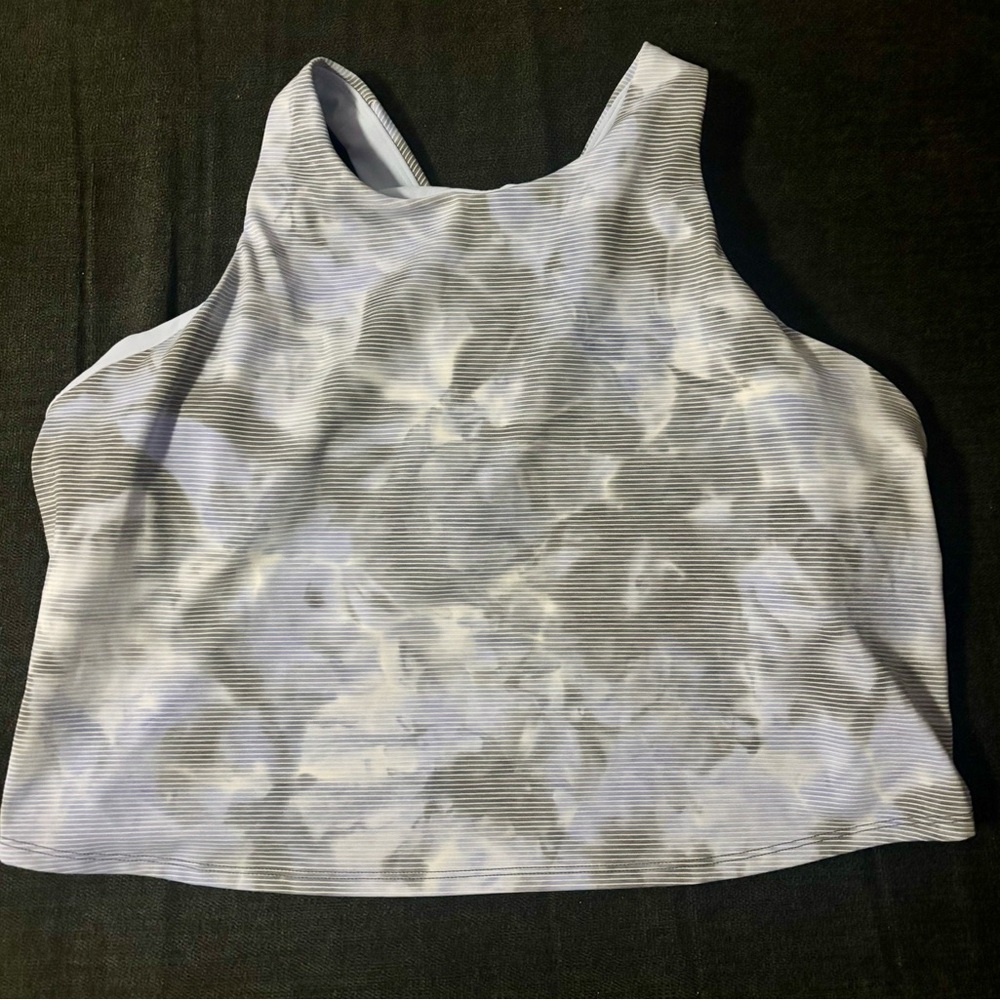 Athleta Conscious Crop Bra High Neck Longline 2XL Blue Tie Dye Stripe SU21